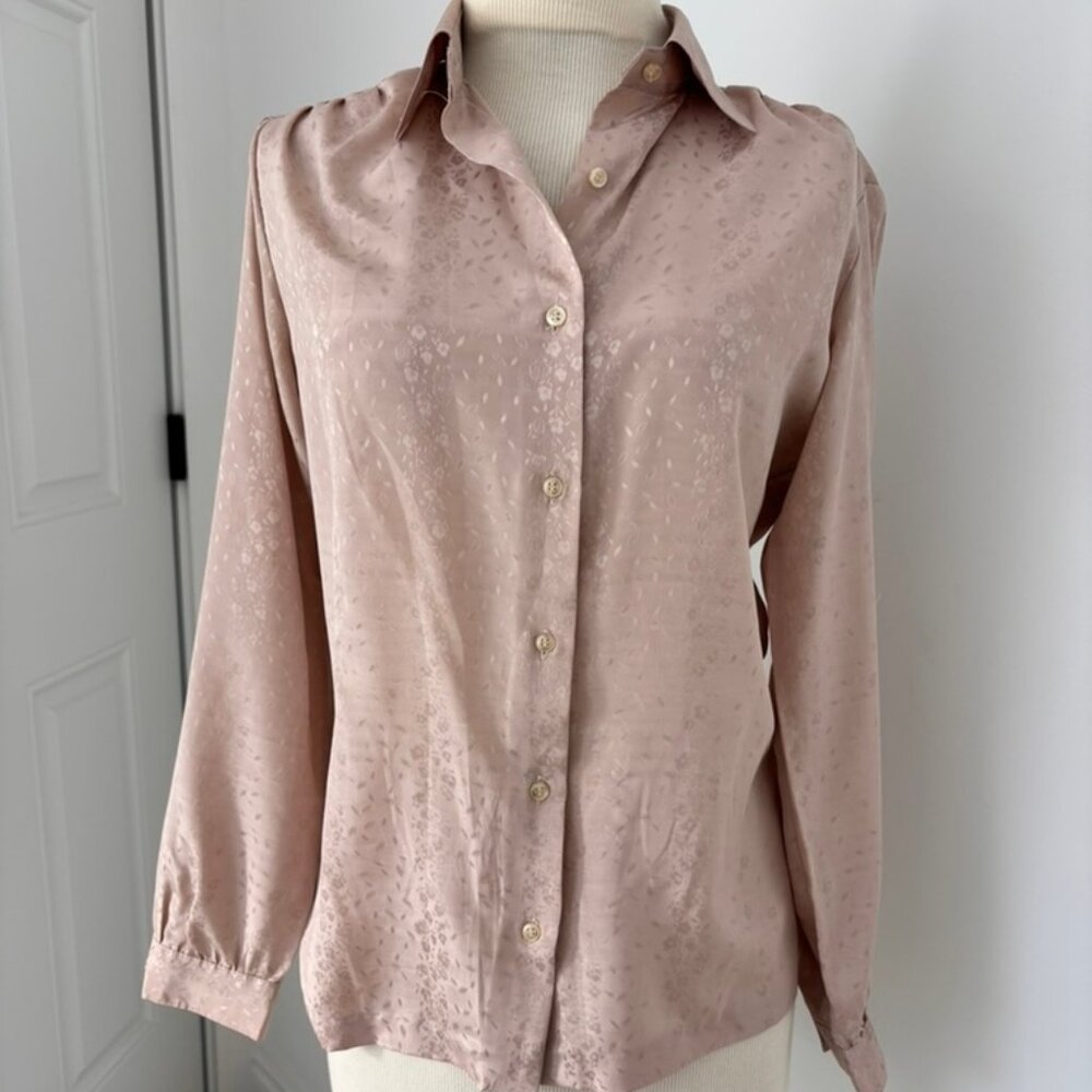 Vintage Panther Beige silky long sleeve blouse